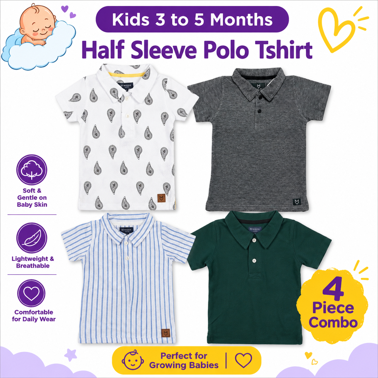 Combo - 3 to 5 months  Kids Polo Tshirt